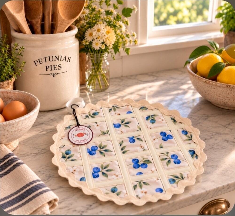 Blueberry Pie Hot Pad / NEW / Quilted Cotton / washable / 11"